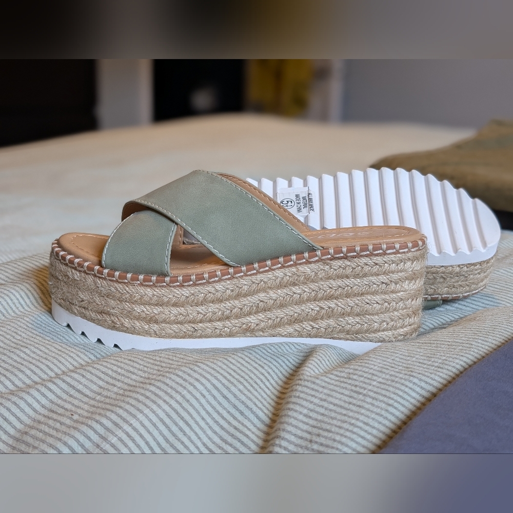 Soda Green and Tan Espadrille Platform Sandals